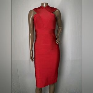 Herve Leger One Shoulder Red Dress